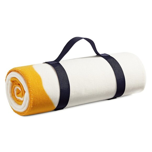 CANADA Hudson Bay HBC Blanket Canadian Mapleleaf Polar Fleece Throw Gold /White - Picture 3 of 7